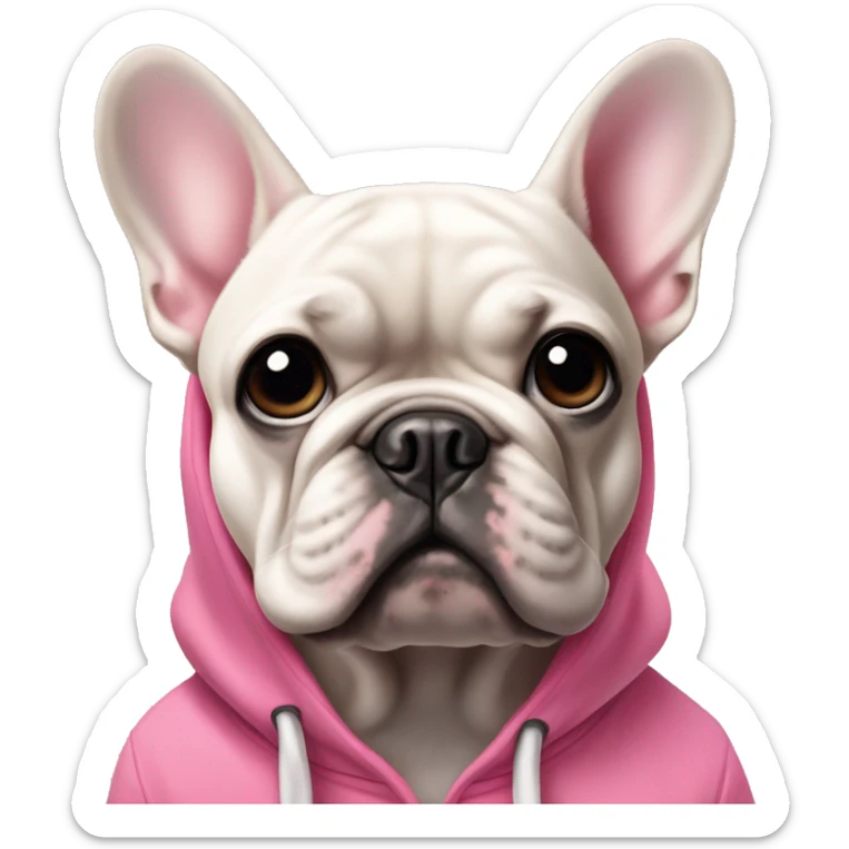 A French bulldog with black head and a pink hoodie sticker