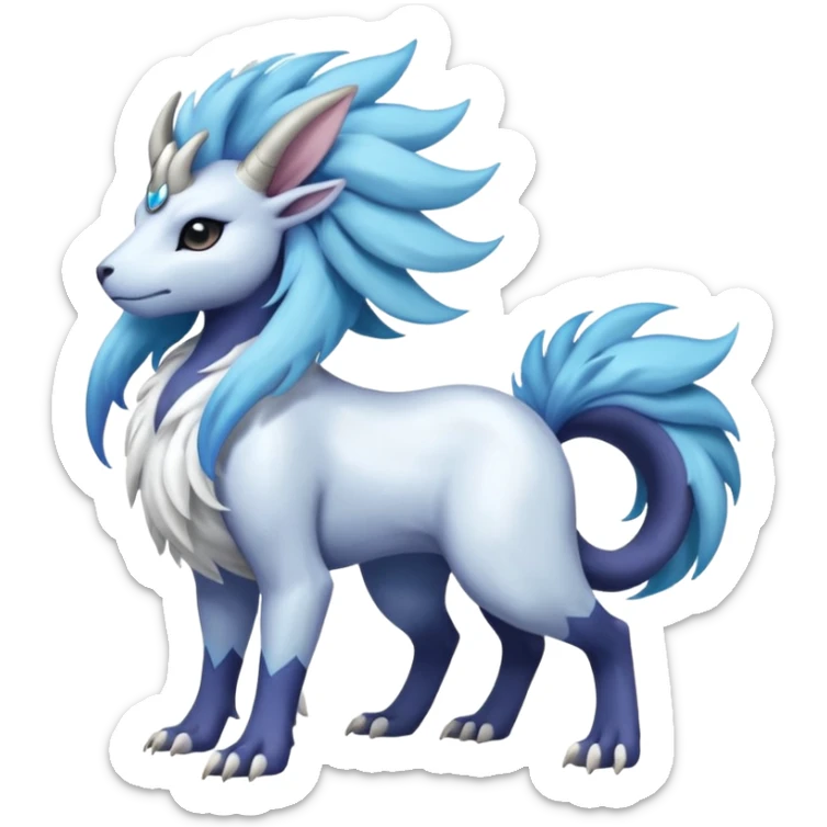 Shiny Glossy Pastel Light Divine Reptilian Draconian Furry Scaly Hairy Feathery Bovine Goated Feline Beautiful Floral Snowy Pretty Absol-Amaura-Suicune-Cobalion-fusion, full body sticker
