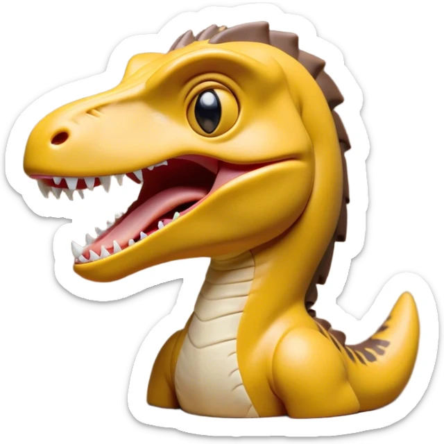 Cinematic Cute Yawning jurassic park Velociraptor Portrait Emoji, Head tilted slightly with a dramatic, wide-open yawn, showcasing a lean, powerful body with a relaxed snout and sleepy, half-closed eyes that hint at both ferocity and fatigue, Simplified yet irresistibly cute features, highly detailed, glowing with a soft, cozy prehistoric glow, high shine, relaxed yet expressive, stylized with a hint of whimsical ancient ease, soft glowing outline, capturing the essence of a drowsy yet endearing jurassic park Velociraptor that appears ready to stretch and yawn its way out of the screen! sticker