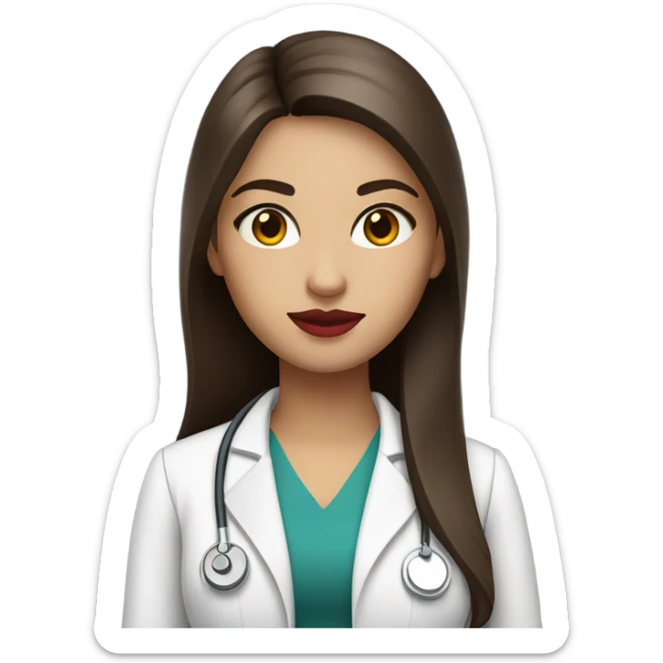 pretty Female doctor long straight brown hair amber eyes and red lips  sticker