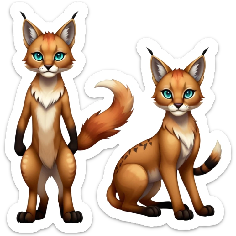 Vibrant dark edgy gothic Falvie-Fionbri-Bobcat-Caracal-creature-sparkle-feline-fursona, full body sticker