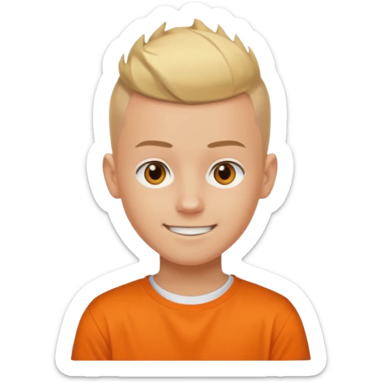 Blonde Buzzcut And Brown Mohawk. Amber Eye. Orange Tshirt. White Sleeve. Teenage Boy sticker