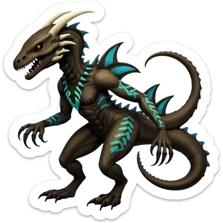  Venom-Fionbri-Vernid-Marowak-Salandit-Xenomorph-hybrid-fantasy-creature (full body) with tribal markings and glowing patterns and scales sticker