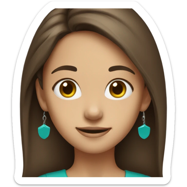 smiling girl with brown hair with teal earring that looks like a house sticker