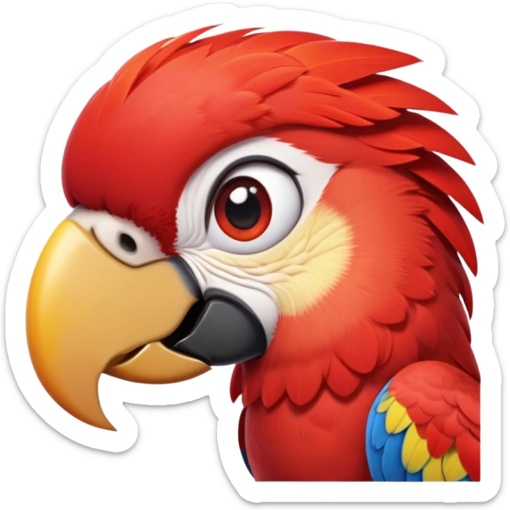cinematic-cute-macaw-portrait-emoji,-head-tilted-playfully-and-inquisitively,-with-a-dazzling-red-plumage-and-round,-sparkling-eyes-filled-with-charm,-simplified-yet-irresistibly-adorable-features,-highly-detailed sticker