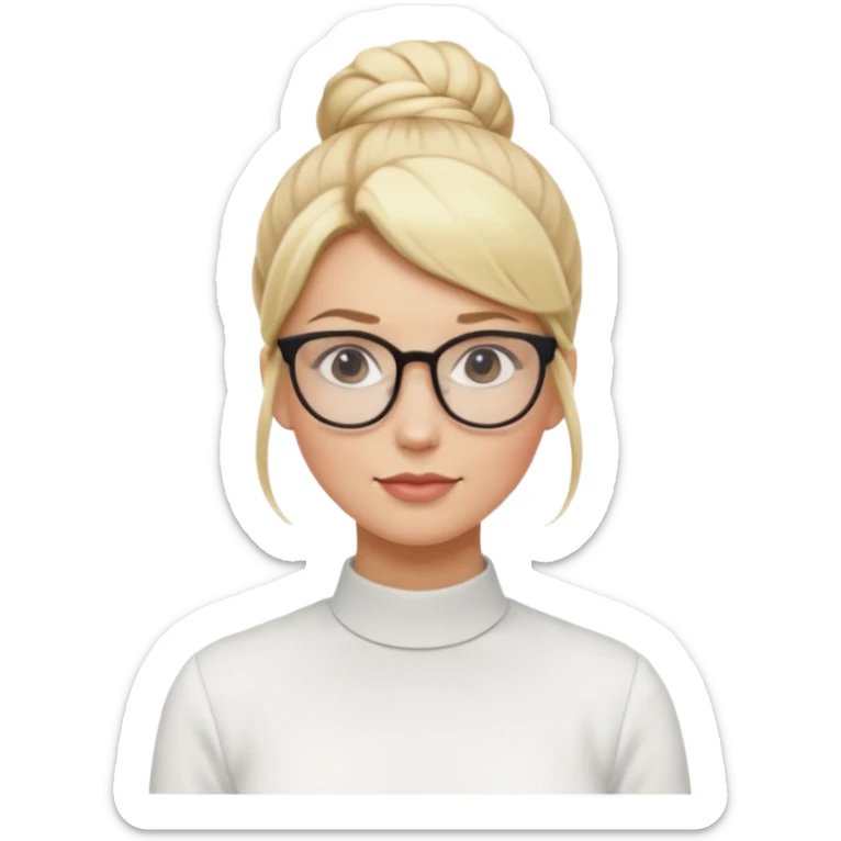 Blonde Women with Bun, Office Woman – tight blonde high bun, glasses, white blouse, confident look. sticker