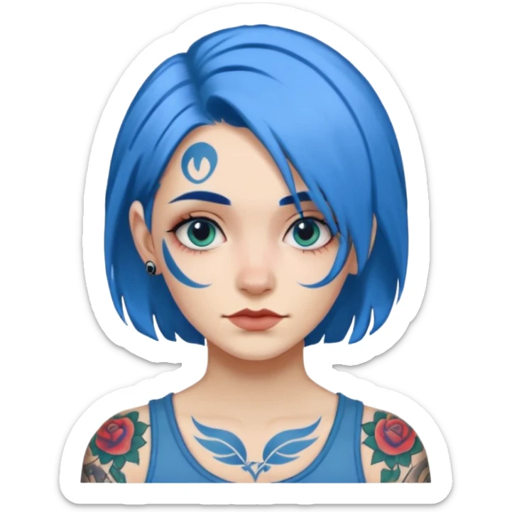 woman with blue hair and a face tattoo sticker