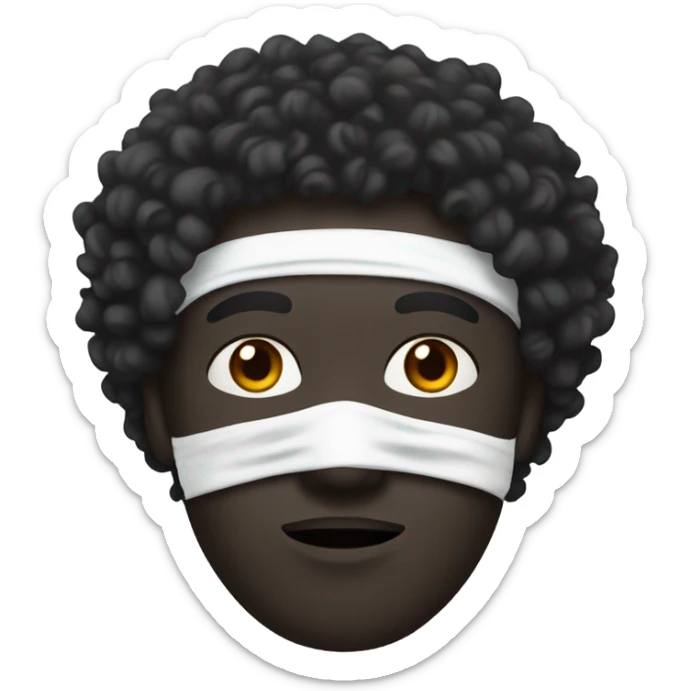 A man with black skin and curly hair wearing a white mask
 sticker