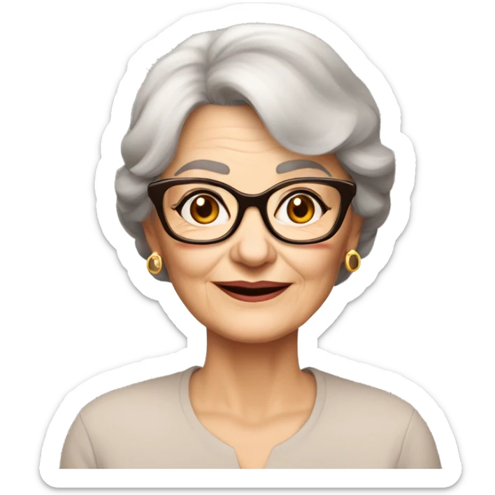 80 years old girl
Short brown hair with bob styling
light skin small
glasses with refined frame
Brown eyes with cat eye liner sticker
