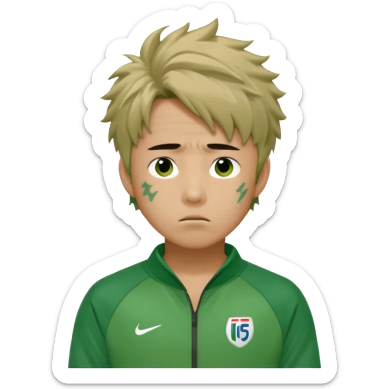 Draw Seong Gi-hun (Player 456) with messy hair, green tracksuit & tired but hopeful expression. sticker