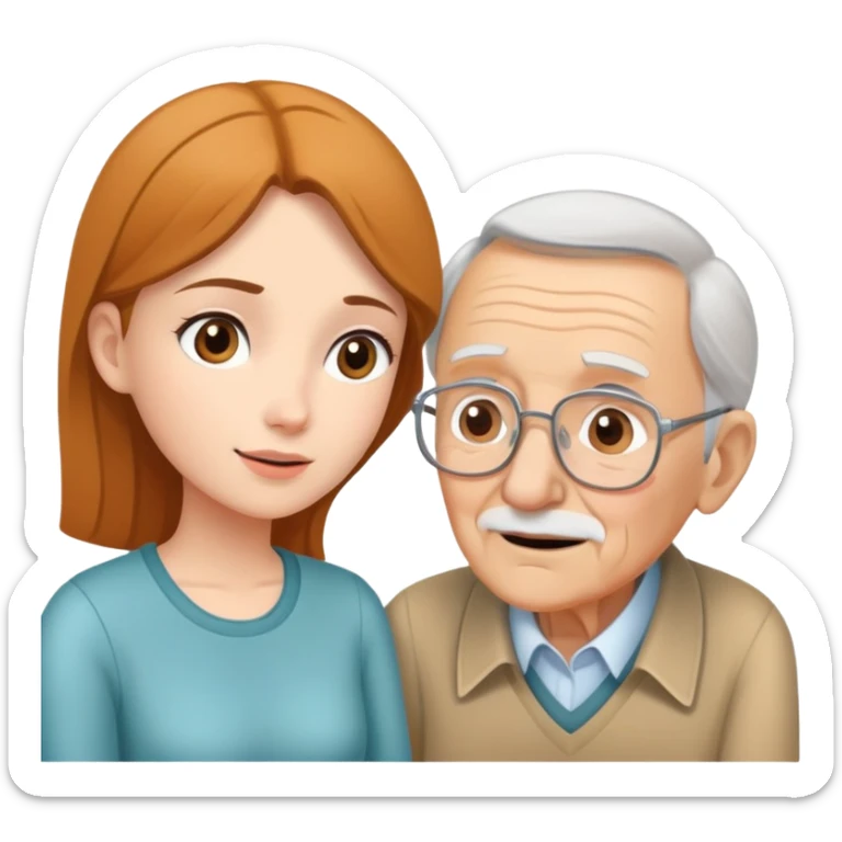 Young adult woman talking to elderly grandfather, family conversation about finances sticker
