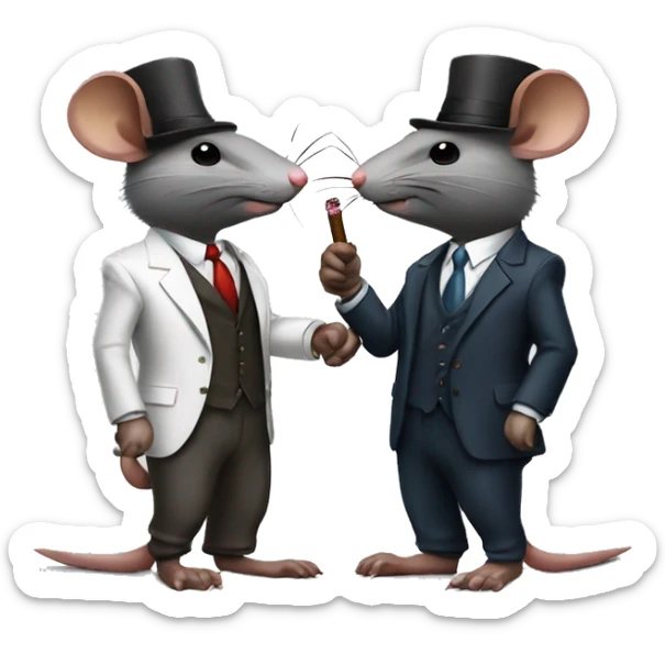 2 rats in mafia suits with cigars shaking hands after a business deal  sticker