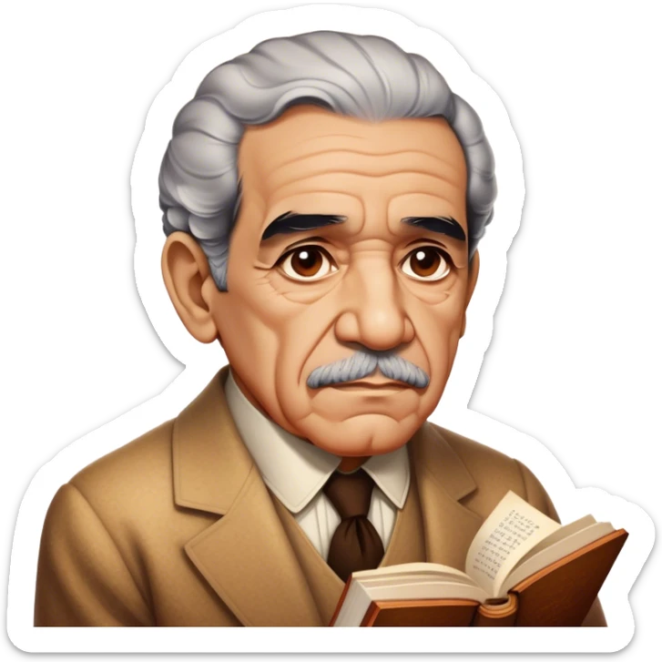Cinematic Realistic Gabriel García Márquez Portrait Emoji, depicted as a visionary writer with a contemplative gaze in period attire, rendered with rich textures and warm literary lighting that captures his magical realism legacy. sticker