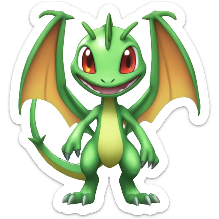 Cool Edgy Cute Chibi Legendary Shiny Fakemon-Pokémon-Flygon Full Body Detailed High Quality sticker
