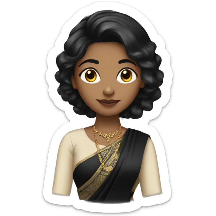 Light skin black hair girl wearing black saree sticker
