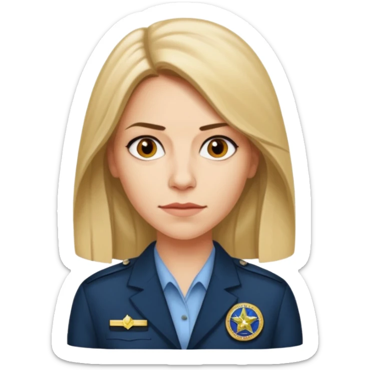 A CIA officer, looking like Carrie Mathison from the "Homeland" TV series, longer hair and CIA-like badge sticker