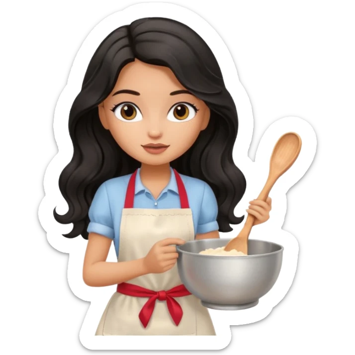 a pretty tan bratz girl with black wavy long hair baking at home sticker