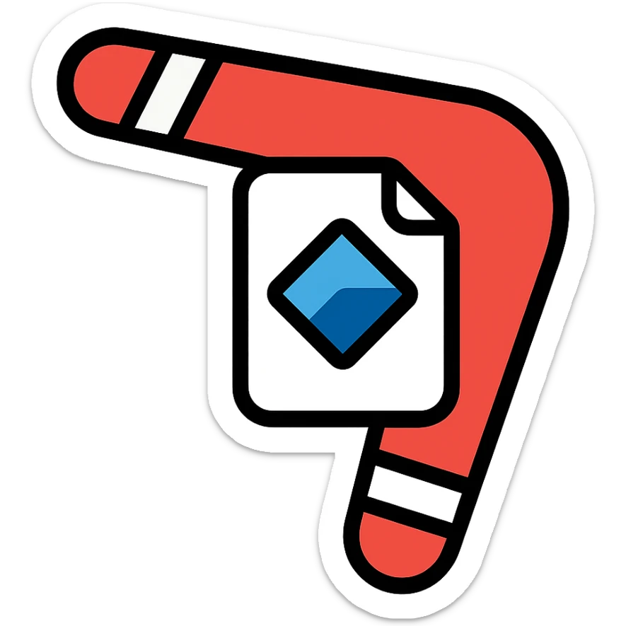 boomerang icon with Power Pages logo in the center, playful, red and white, outlined color style sticker