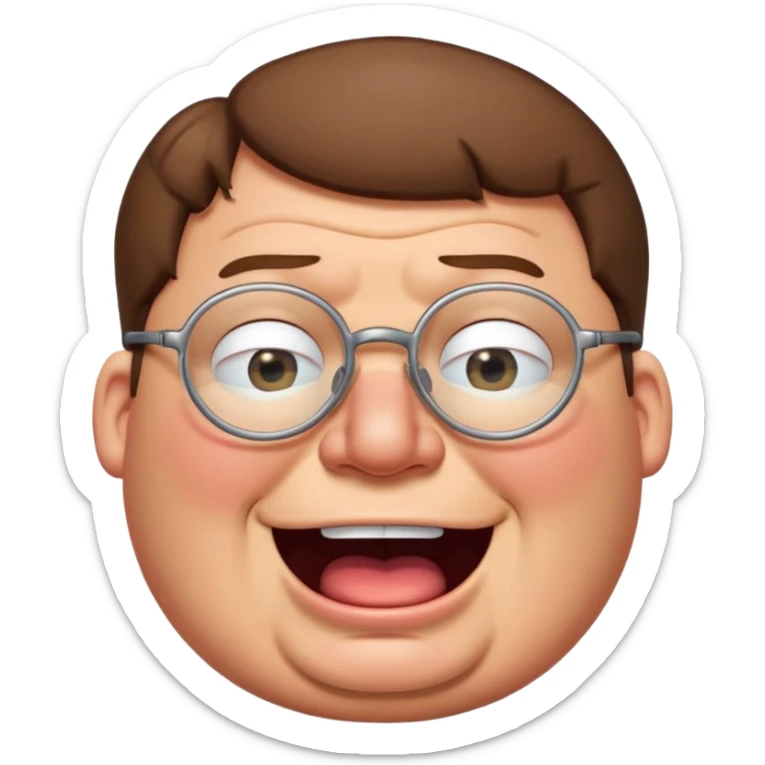 cartoon peter griffin with glasses as a laughing crying emoji in family guy art style sticker