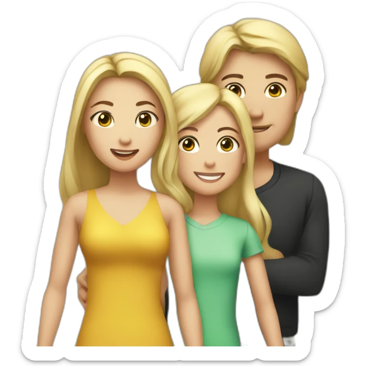 A family with a man having black hair and Asian black eyes, and a woman with blonde hair and green eyes, and a daughter with brown hair. sticker