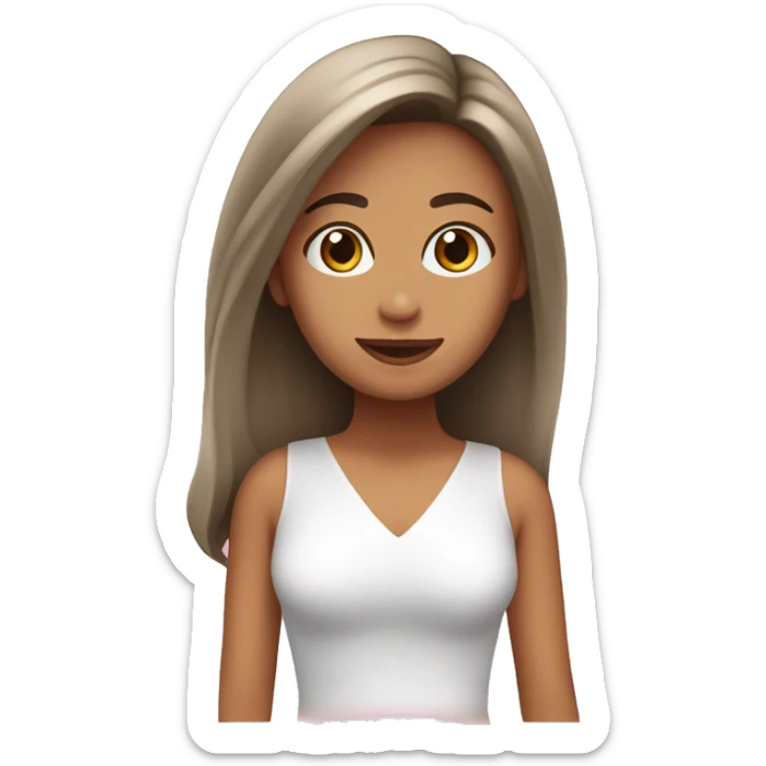 Una chica blanca con el cabello largo y la mano el la cintura com un vestdo rosa sticker