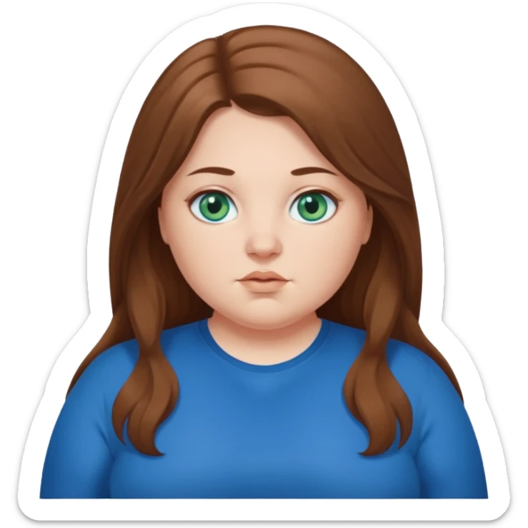 Fat white girl with blue green eyes. with brown long hair and blue clothes  sticker