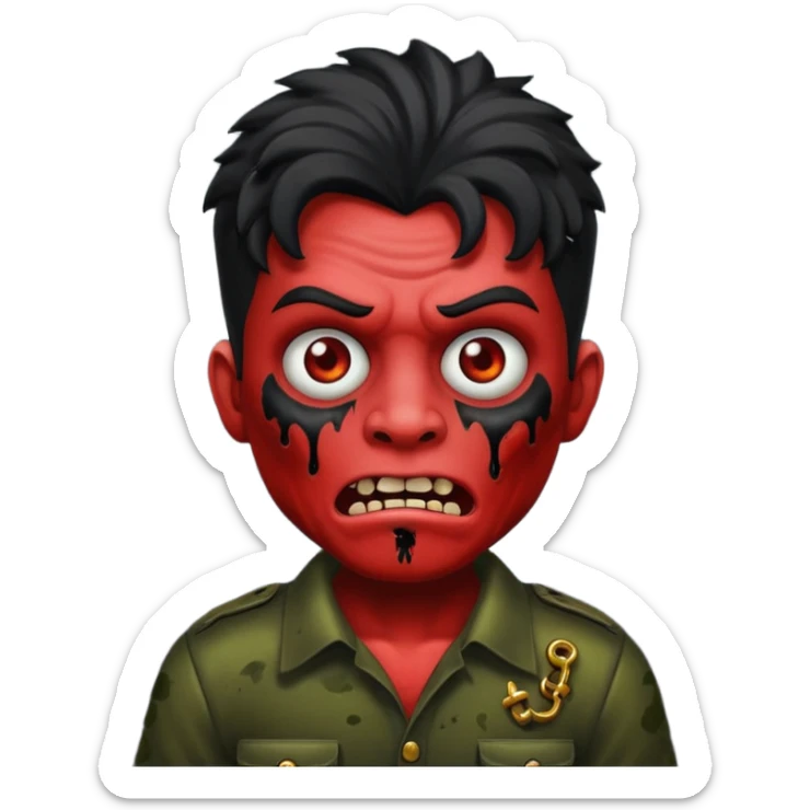 Emoji masculino de zumbi estilo iPhone,com cabelo ondulado grande e preto, camisa preta e brincos sticker
