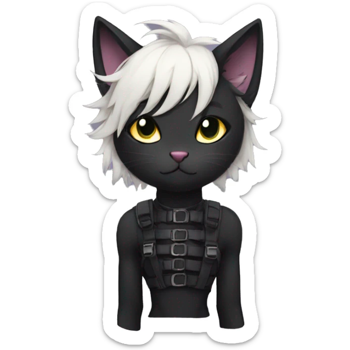 Anthro Beautiful Black Cat-Fursona-Fakemon with Emo Hair-bangs with Chest Harness sticker