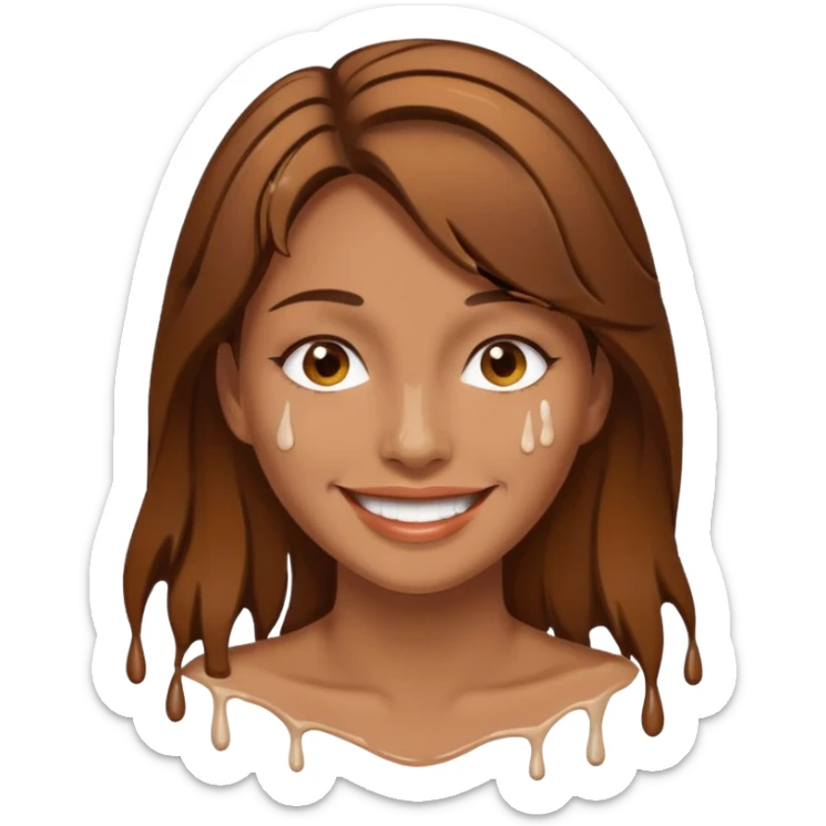 Brown Hair Woman , white paint , drip, face, happy sticker