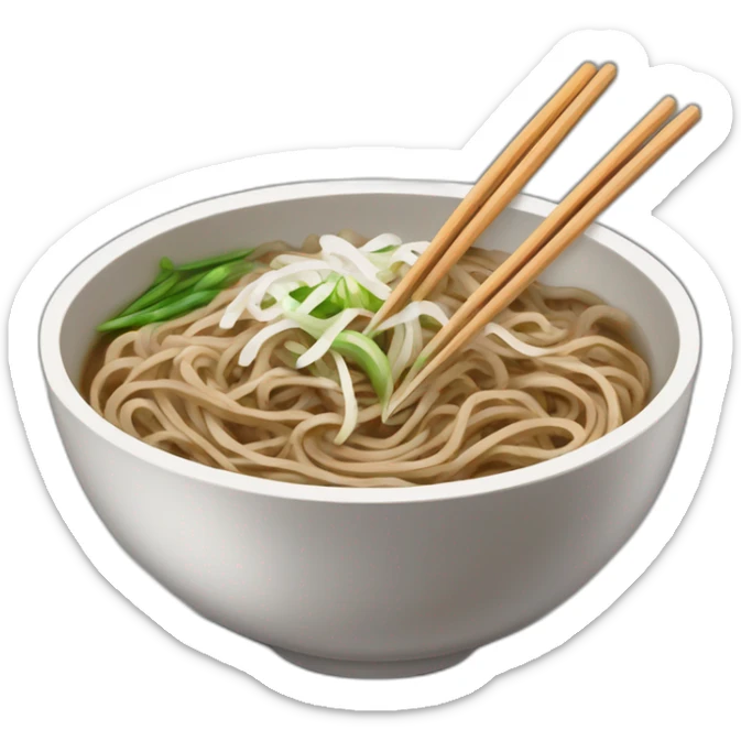 bowl of japanese buckwheat soba noodles with two chopsticks and spring onions sticker