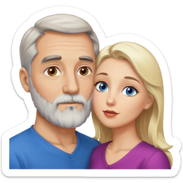 Man with hazel eyes and gray beard kissing blonde blue-eyed  woman sticker