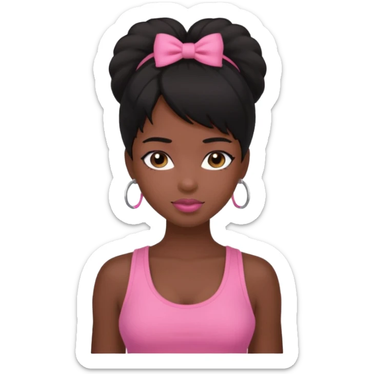 chica morena , corte de cabello negro y medio, con una blusa de tirantes simple, rosa y coquette sticker