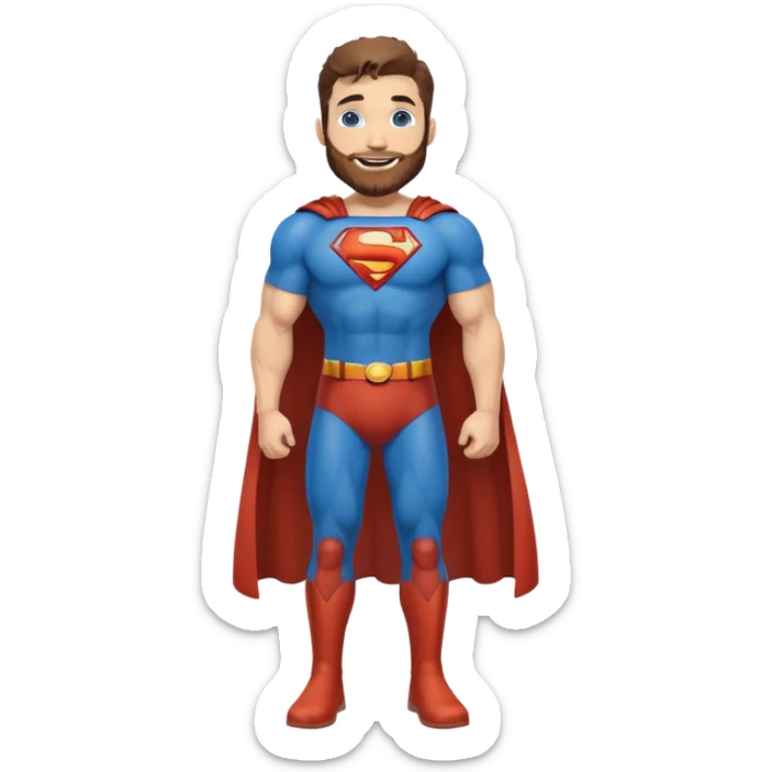Full body Adult size Superman Blue Eyes Scruffy Redish and light Brown trimmed Beard Muscle happy sticker