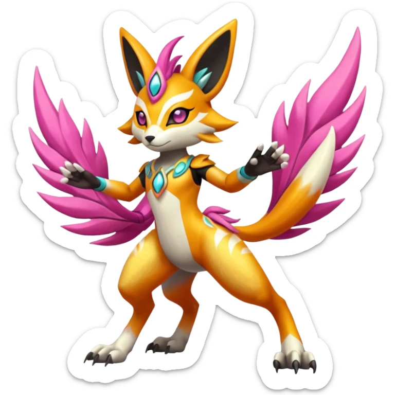 Tribal Exotic Meloetta-Lombax-Renamon-Protogen-Palkia-hybrid-fusion-Fakémon-creature, full body sticker