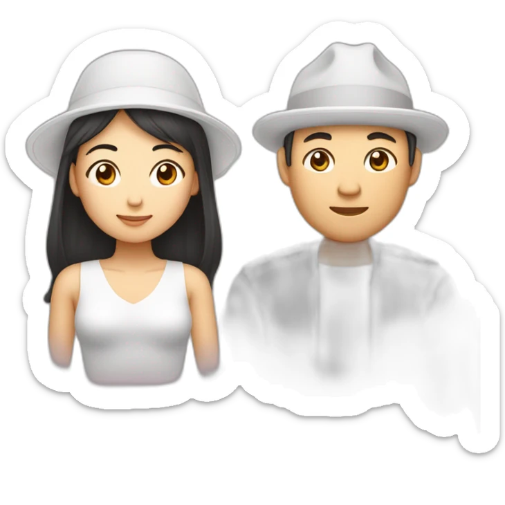 une femme asiatique et un homme matte de peau qui se font un câlin sticker