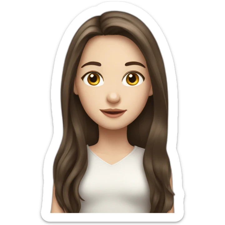Brunette girl with long hair, white skin, Europe race, sticker