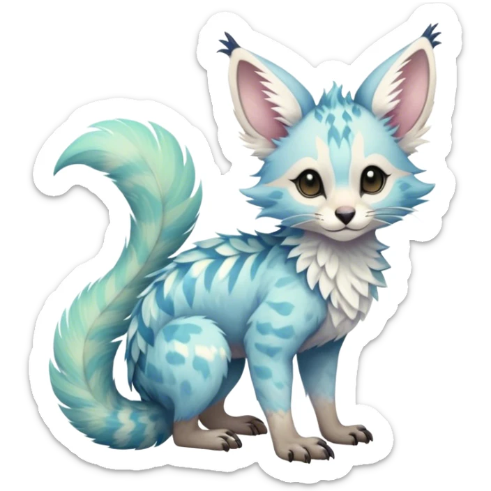 Feral Rare Fantasy pastel tropical Vernid-Trico-species by LiLaiRa, random markings, tufted tail, tufted ears, full body sticker