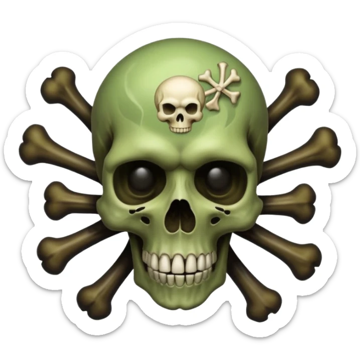 a poisonous cloud of gas, dark swamp color, with an image of a skull and two crossed bones behind the skull sticker