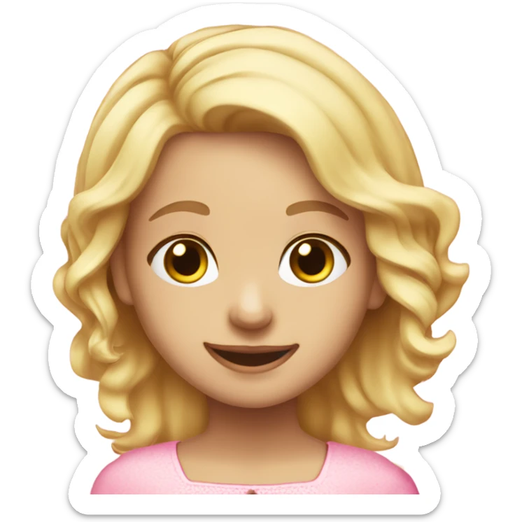 cute girl with blonde hair and wear pink dress, she also use a pink hairclips and smile sticker