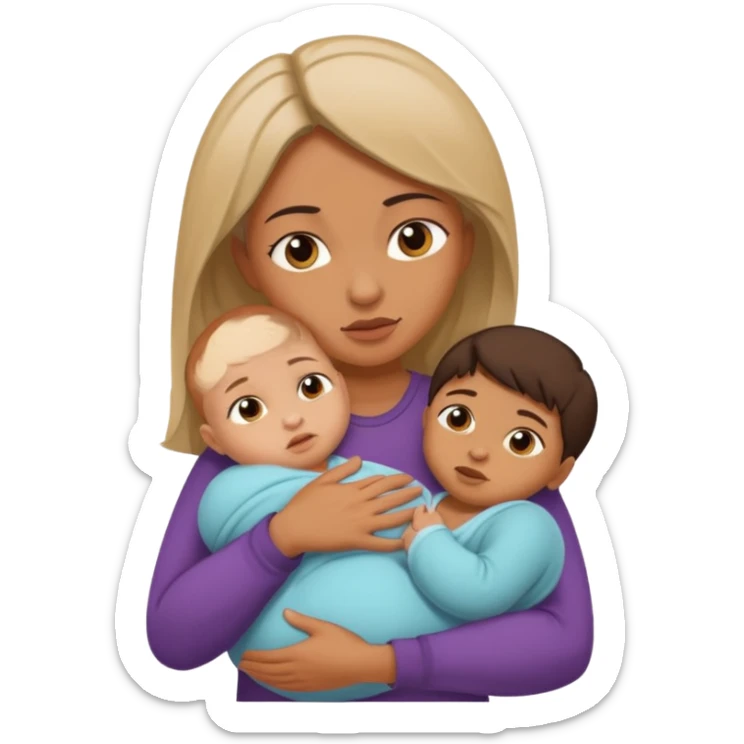 A woman holds her baby in her hands hugs him and looks a little agressive  sticker