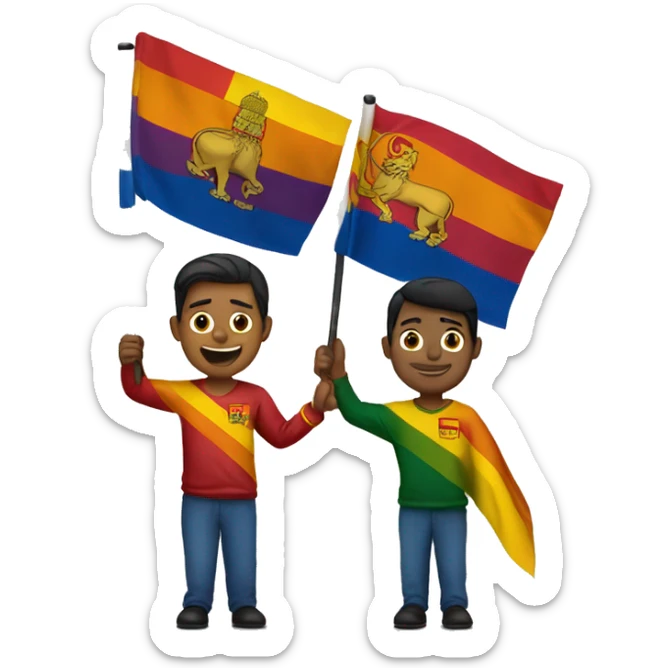 Sri Lankan man holding Sri Lankan flag in one hand and a pride flag in the other hand sticker