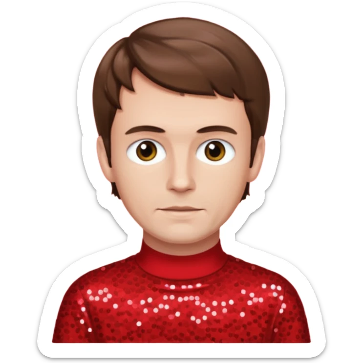 Murray Cook from The Wiggles with brown hair, red sequin skivvy shirt, fair skin sticker