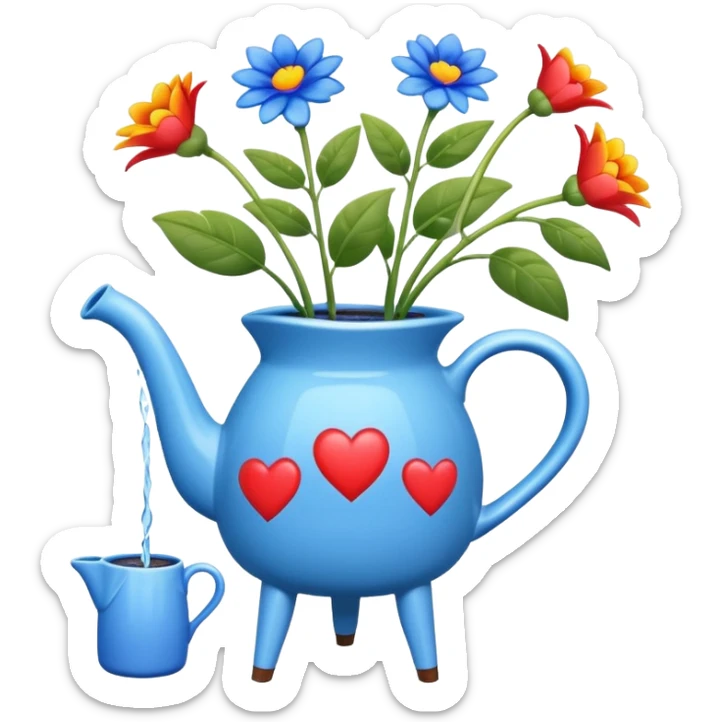 i want a watering jug with legs watering 3 plans in increasing height with hearts in the flowers sticker