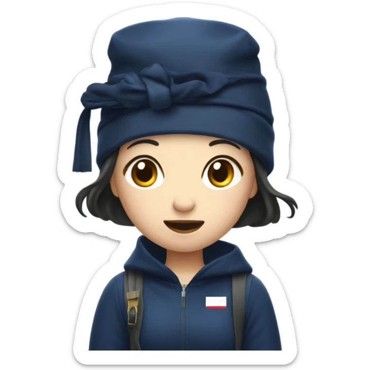 Korean clumsy girl in hongkong with navy bag hung on her head sticker