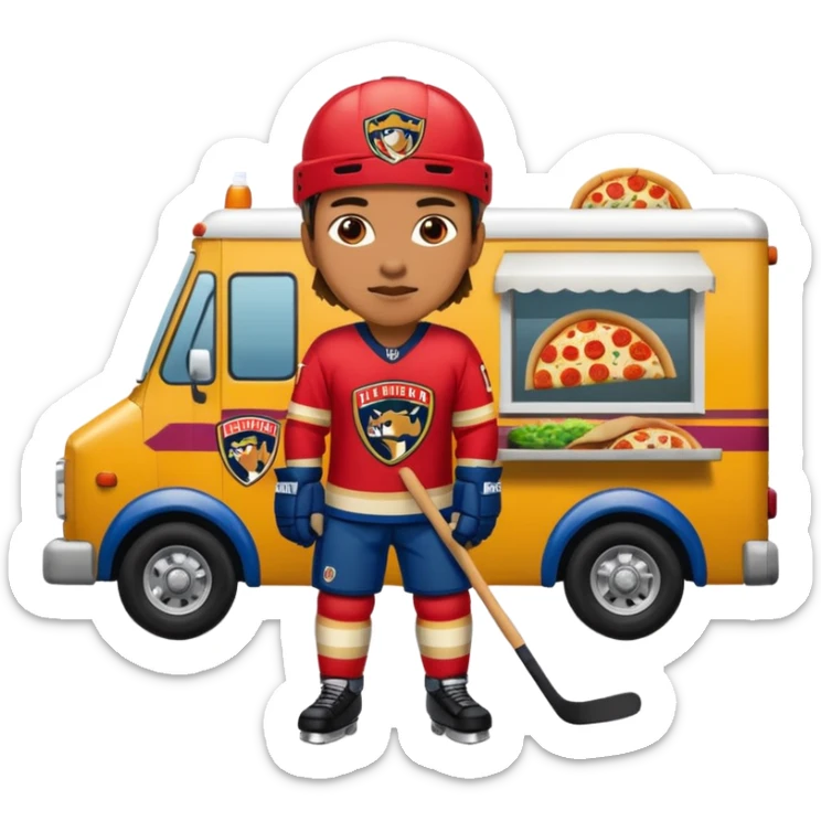 The galaxy with a with a Florida Panthers player
With a taco truck and a pizza truck with a house
 sticker