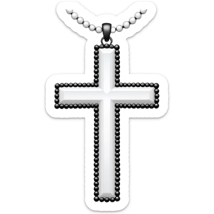 Elegant emoji icon of a white cross made of white beads, glossy surface, and white bead chain subtle shadows, pure white palette sticker
