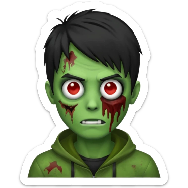 crie um emoji de zumbi homen com o cabelo de emo de anime grande cobrindo o rosto assim🧟 sticker