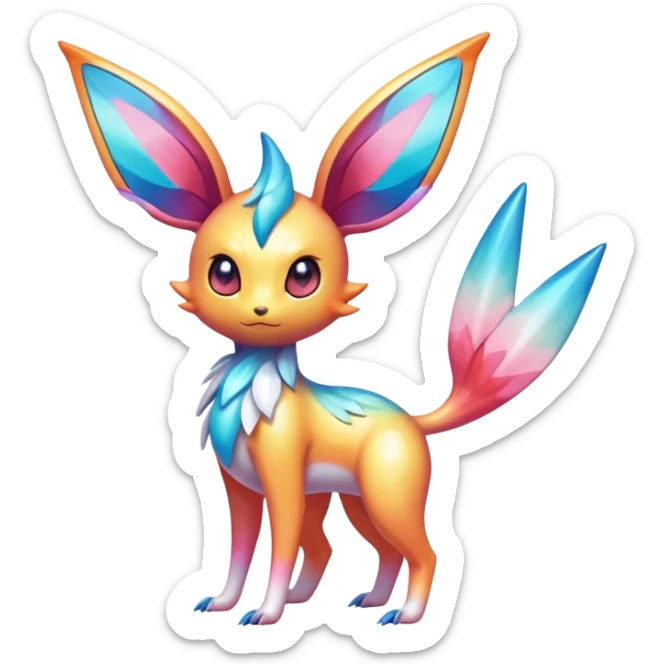 Colorful Shiny Exotic Victini-Salandit-Aurorus-Sylveon-Fakémon-hybrid-creature (full body)  sticker