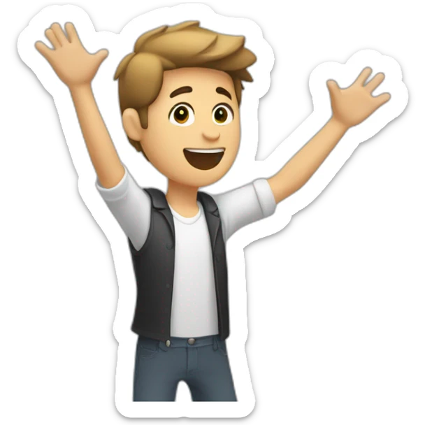 a guy who puts one arm in the air at his chin and another arm in the air that follows the movement sticker