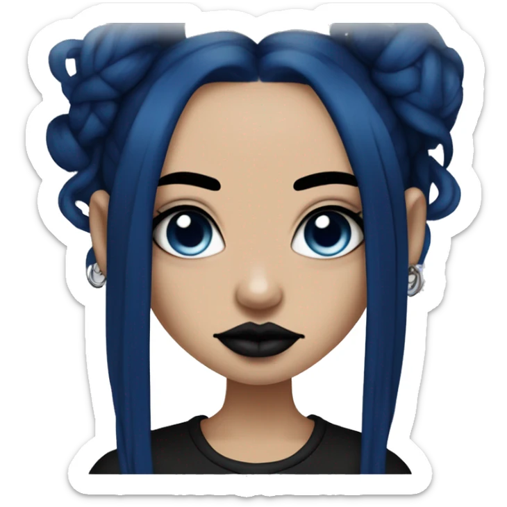 tan goth girl with dark blue hair, septum piercing, nose piercing, eyebrow piercing, side labret piercing sticker